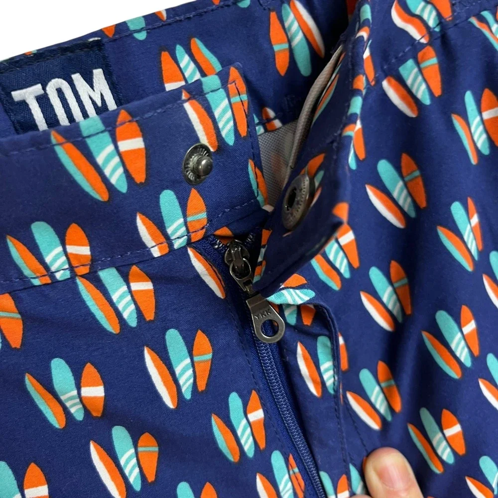 Tom and Teddy Men's Swim Trunks Shorts Surfboard Print‎ Navy Blue Size M